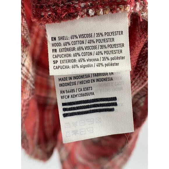 AMERICAN EAGLE Men's Red Plaid Button-Up Hooded Long Sleeve Sweater Shirt SZ L - Picture 8 of 11